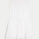 Strapless Drawstring Blouson Mini Dress - white