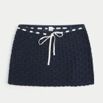 Crochet-Style Pull-On Cover Up Skirt - navy blue