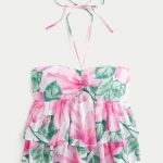 Tiered Halter Babydoll Top - light pink floral