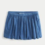 Denim Bubble Mini Skirt - blue