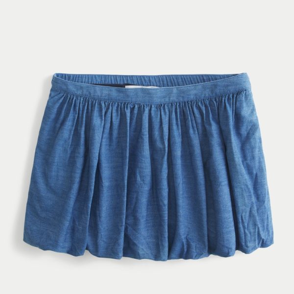 Denim Bubble Mini Skirt - blue