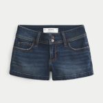 Low-Rise Light Wash Denim Shortie Shorts - dark