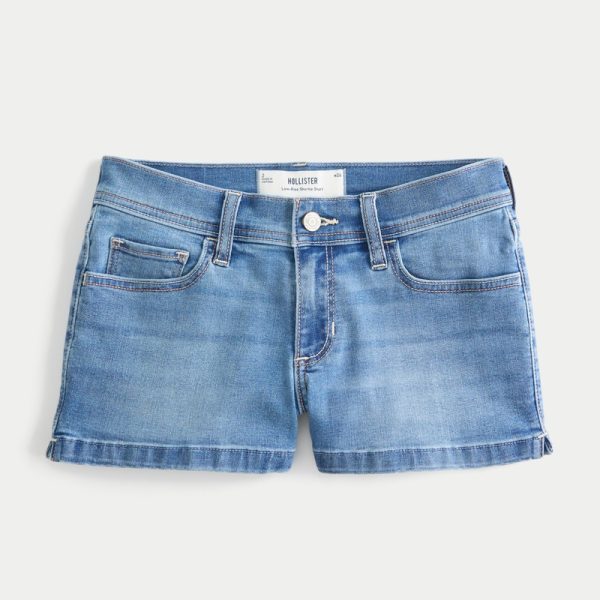 Low-Rise Light Wash Denim Shortie Shorts - medium wash