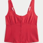 Linen Blend Button-Through Top - cherry red