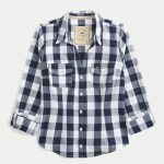 Button-Through Icon Shirt - navy blue plaid