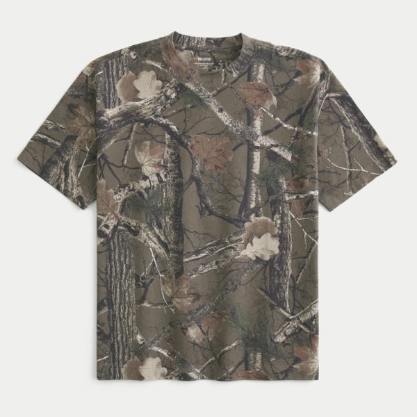 Boxy Heavyweight Washed Crew T-Shirt - brown camo