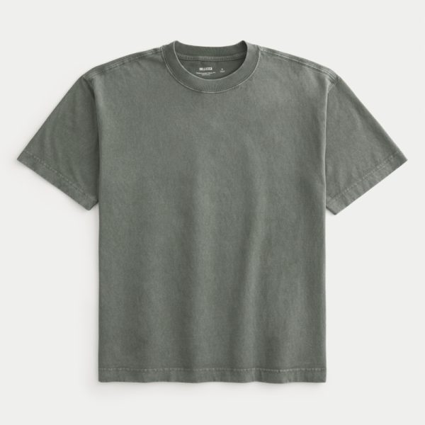 Boxy Heavyweight Washed Crew T-Shirt - washed olive