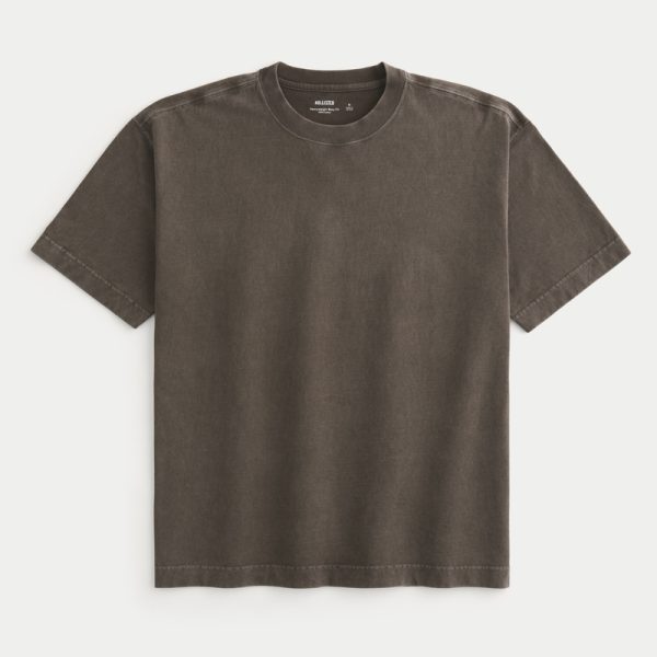 Boxy Heavyweight Washed Crew T-Shirt - washed dark brown
