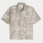 Boxy Short-Sleeve Pocket Shirt - light brown print