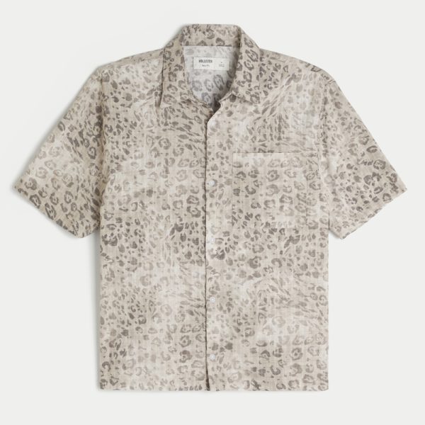 Boxy Short-Sleeve Pocket Shirt - light brown print