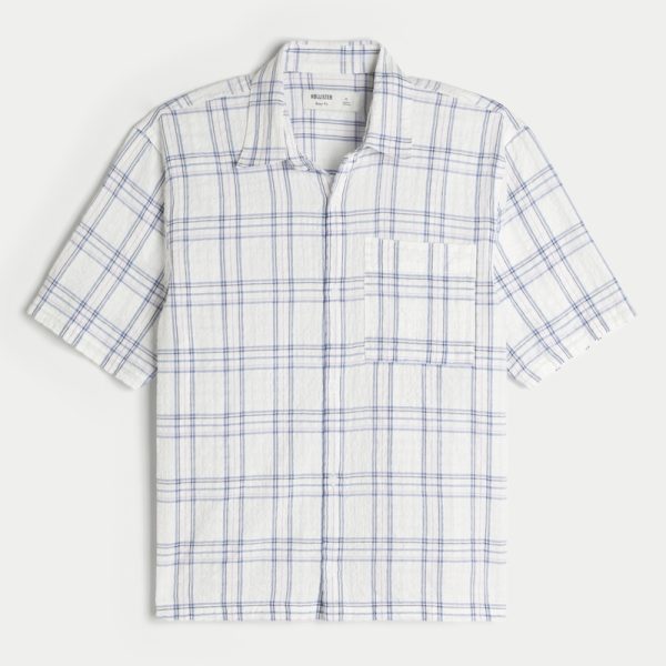 Boxy Short-Sleeve Pocket Shirt - white plaid