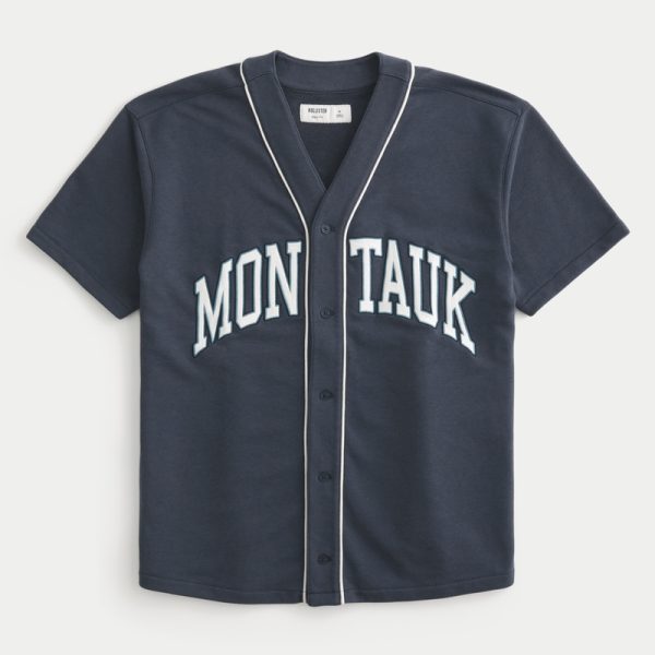 Boxy Montauk Graphic Baseball Jersey - washed navy