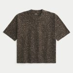 Boxy Heavyweight Crop Washed Crew T-Shirt - dark brown print