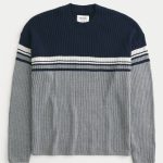 Striped Crew Sweater - navy and gray