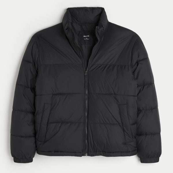 Boxy Mock-Neck Puffer Jacket - black dd