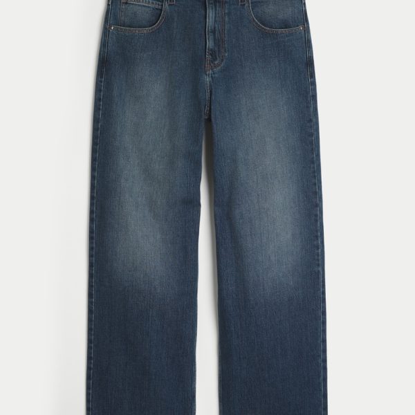 Medium Wash Super Baggy Jeans - dark logo