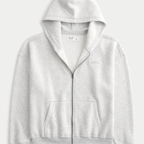 Boxy Zip-Up Hoodie - light heather gray