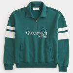 Boxy Half-Zip Chicago Graphic Sweatshirt - dark emerald