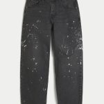 Greased Medium Wash Skater Baggy Jeans - washed black with paint