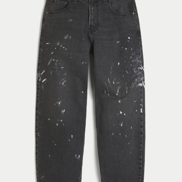Greased Medium Wash Skater Baggy Jeans - washed black with paint