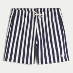 Mid-Thigh Seersucker Volley Swim Trunks - navy stripe