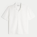 Linen-Blend Short-Sleeve Pattern Shirt - white