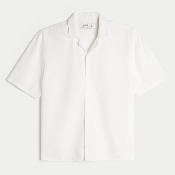 Linen-Blend Short-Sleeve Pattern Shirt - white