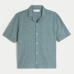 Linen-Blend Short-Sleeve Pattern Shirt - dark heather teal