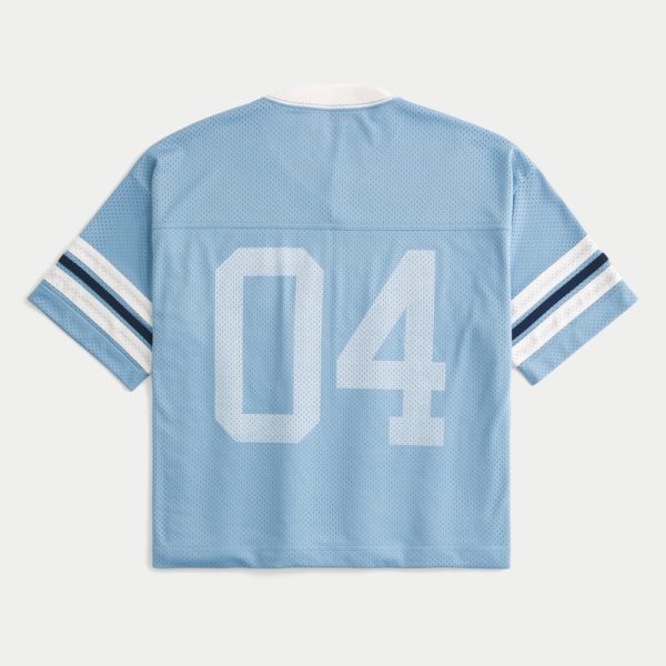 Boxy Crop Fairview Football Graphic Jersey - light blue