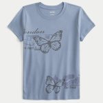 London Butterfly Graphic Baby Tee - blue grey