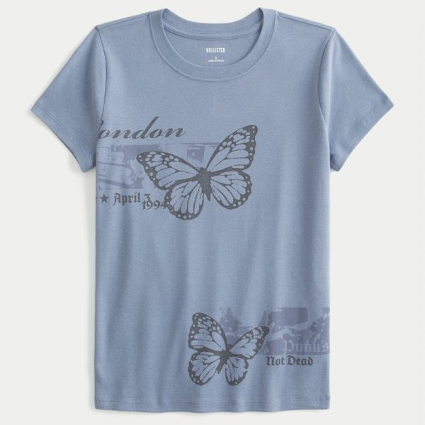 London Butterfly Graphic Baby Tee - blue grey
