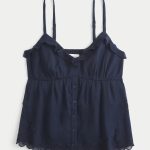 Easy Chiffon Babydoll Top - navy blue