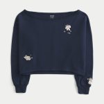 Easy Graphic Double Off-the-Shoulder Sweatshirt - navy blue
