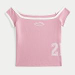 Off-the-Shoulder Logo Graphic Tee - rose