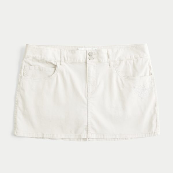 Low-Rise Embroidered Denim Mini Skort - light khaki