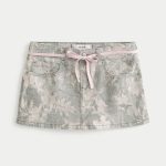 Medium Wash Embroidered Denim Mini Skort - white camo