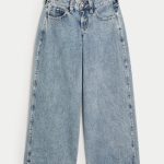 Low-Rise Light Wash Foldover Waist Super Baggy Jeans - medium