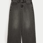 Low-Rise Light Wash Foldover Waist Super Baggy Jeans - washed black