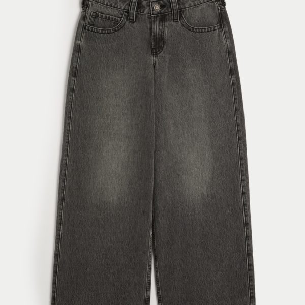 Low-Rise Light Wash Foldover Waist Super Baggy Jeans - washed black