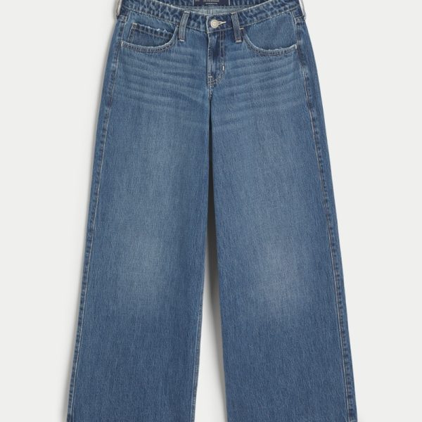 Low-Rise Dark Wash Super Baggy Jeans - dark medium wash