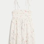 Babydoll Tie-Strap Mini Dress - cloud white floral