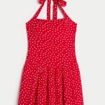 Drop-Waist Halter Mini Dress - cherry red dot