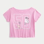 Easy Off-the-Shoulder Snoopy Graphic Tee - pink