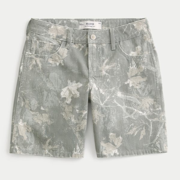 Low-Rise Dark Rinse Wash Baggy Jort - olive camo