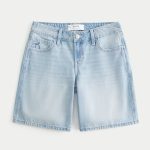 Low-Rise Dark Rinse Wash Baggy Jort - medium ripped