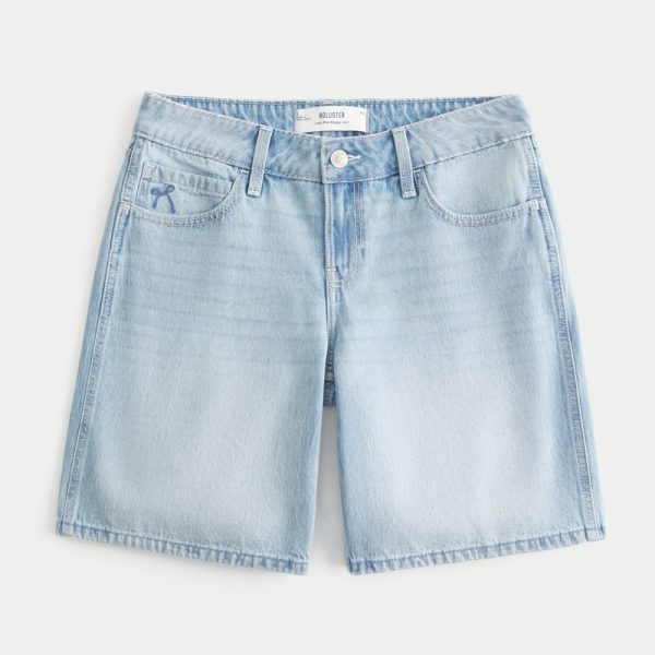 Low-Rise Dark Rinse Wash Baggy Jort - medium ripped