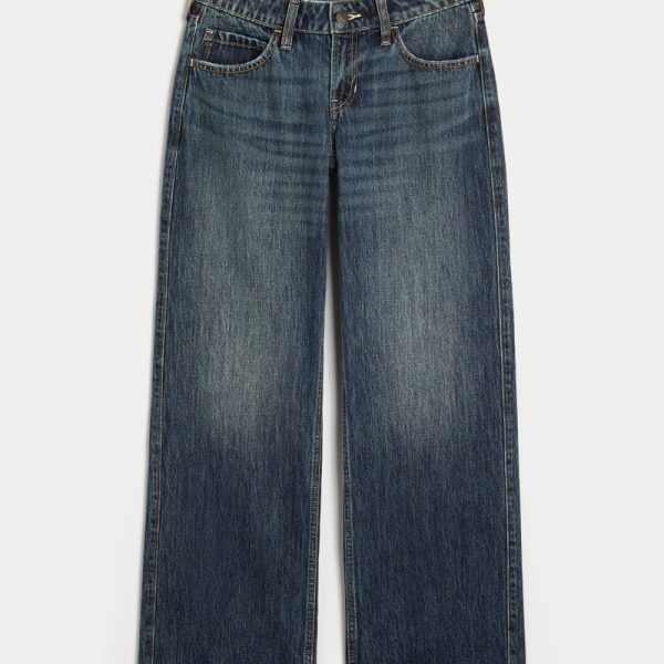 Low-Rise Medium Wash Butterfly Graphic Baggy Jeans - dark