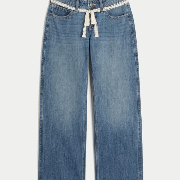 Low-Rise Medium Wash Los Angeles Graphic Baggy Jeans - medium