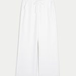 Linen-Blend Baggy Pull-On Pants - white