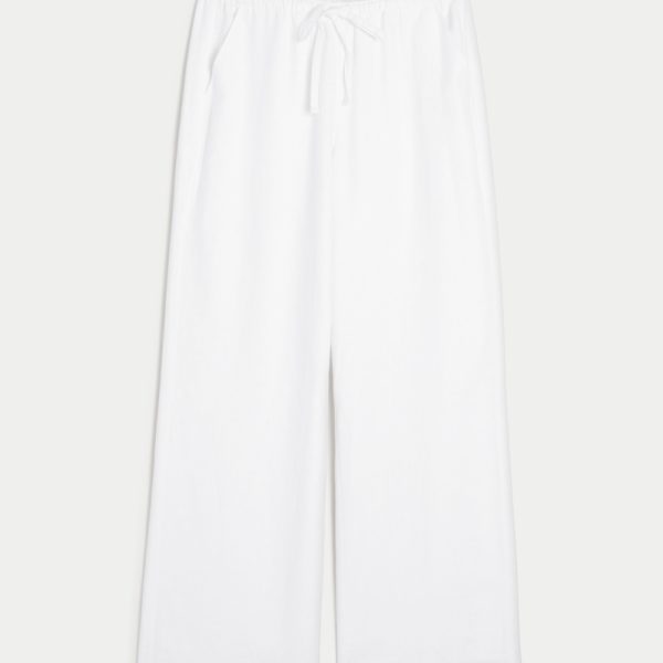 Linen-Blend Baggy Pull-On Pants - white